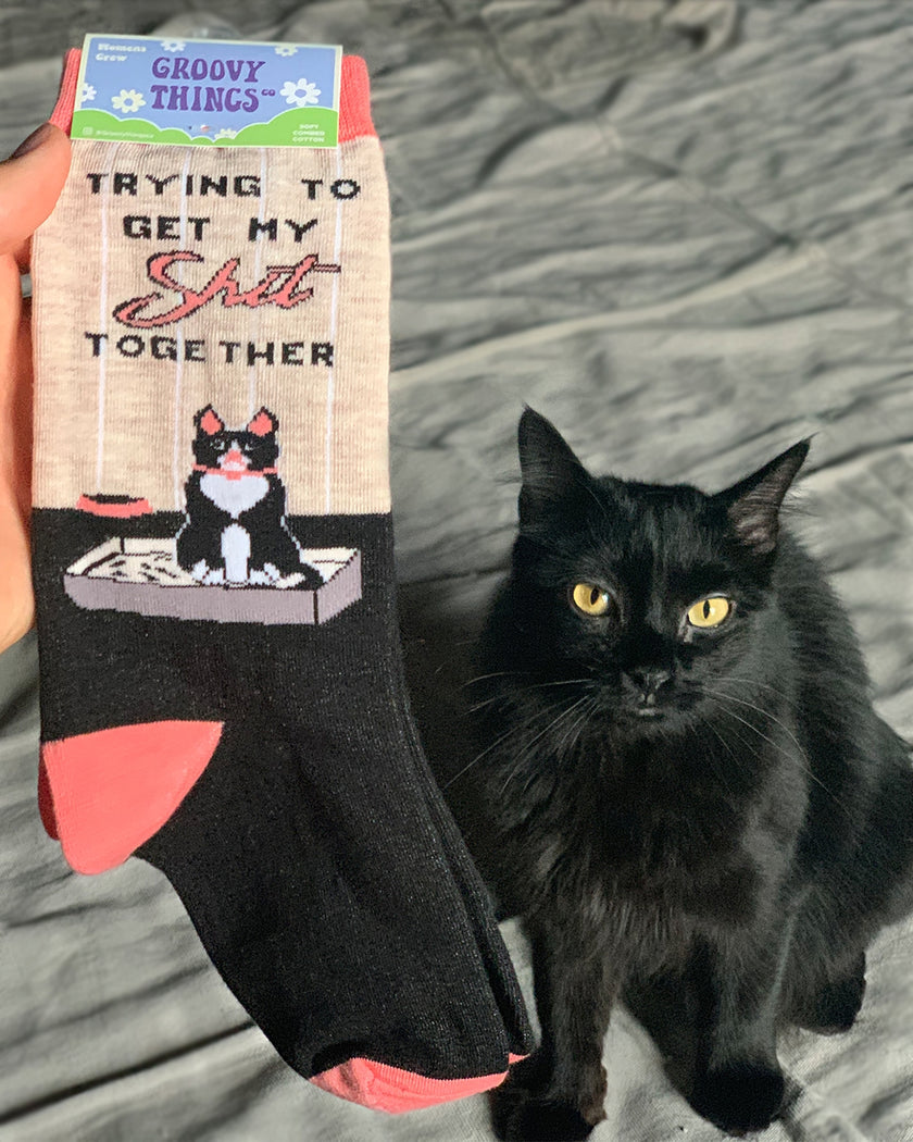 Trying Cat Womens Crew Socks image 1