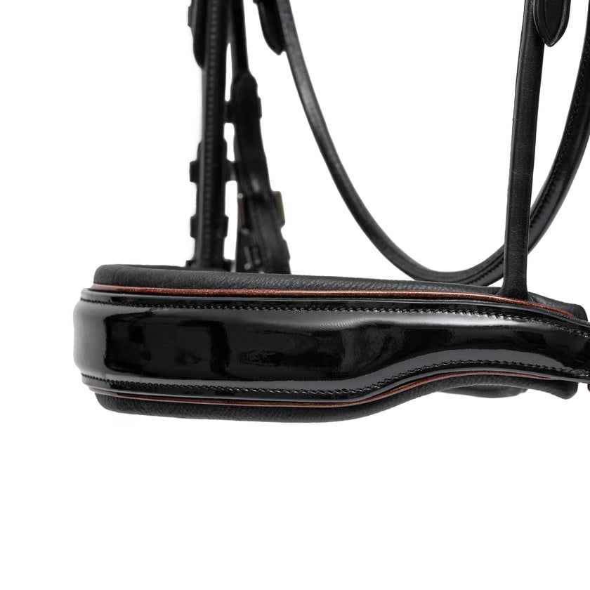 🤎 The Aachen Rolled Black Patent Leather Double Bridle