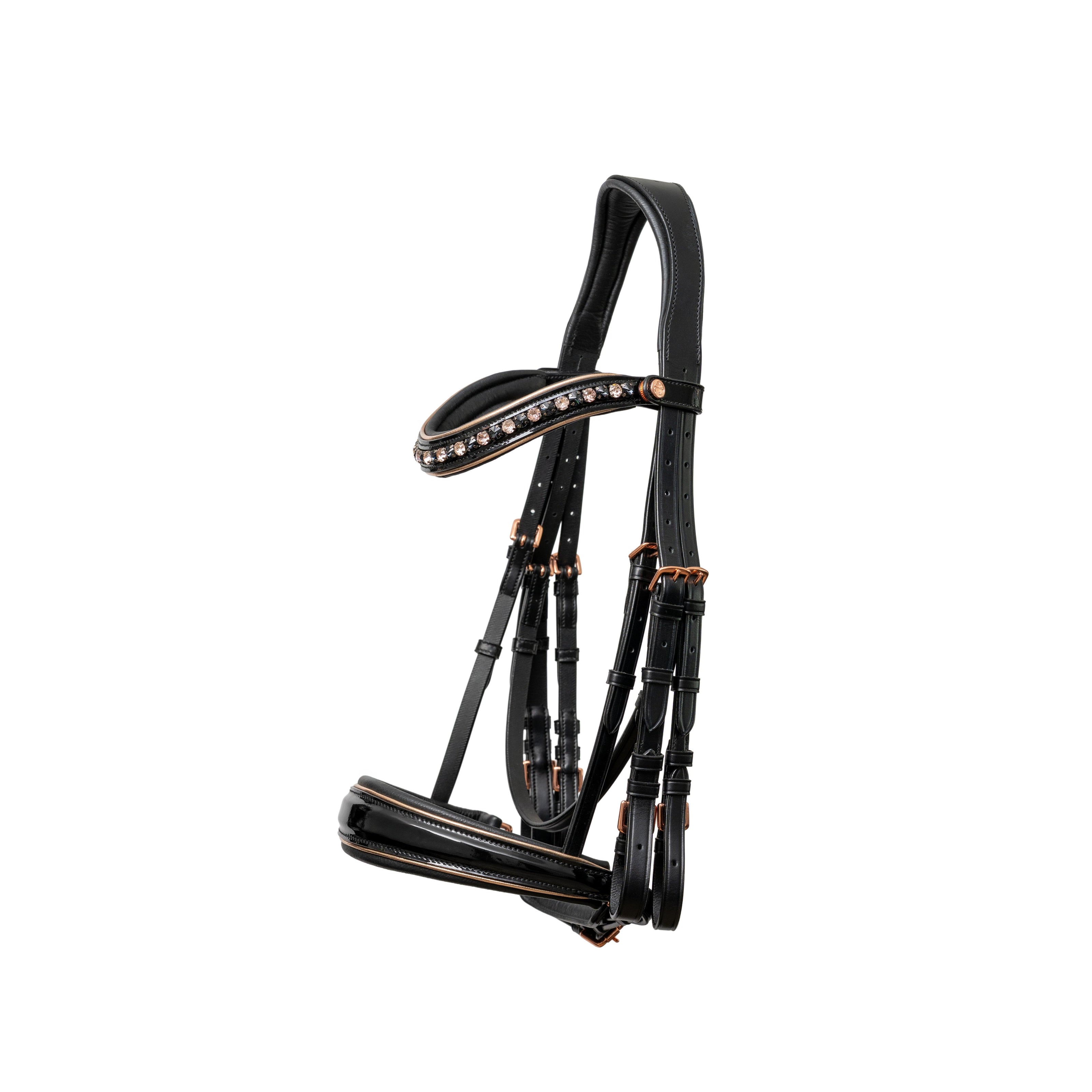 LIMITED EDITION: Aurelia Black Patent & Rose Gold Double Bridle