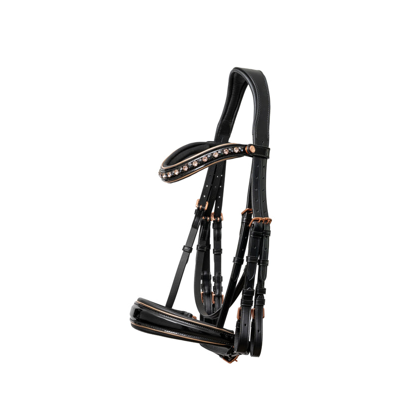 LIMITED EDITION: Aurelia Black Patent & Rose Gold Double Bridle