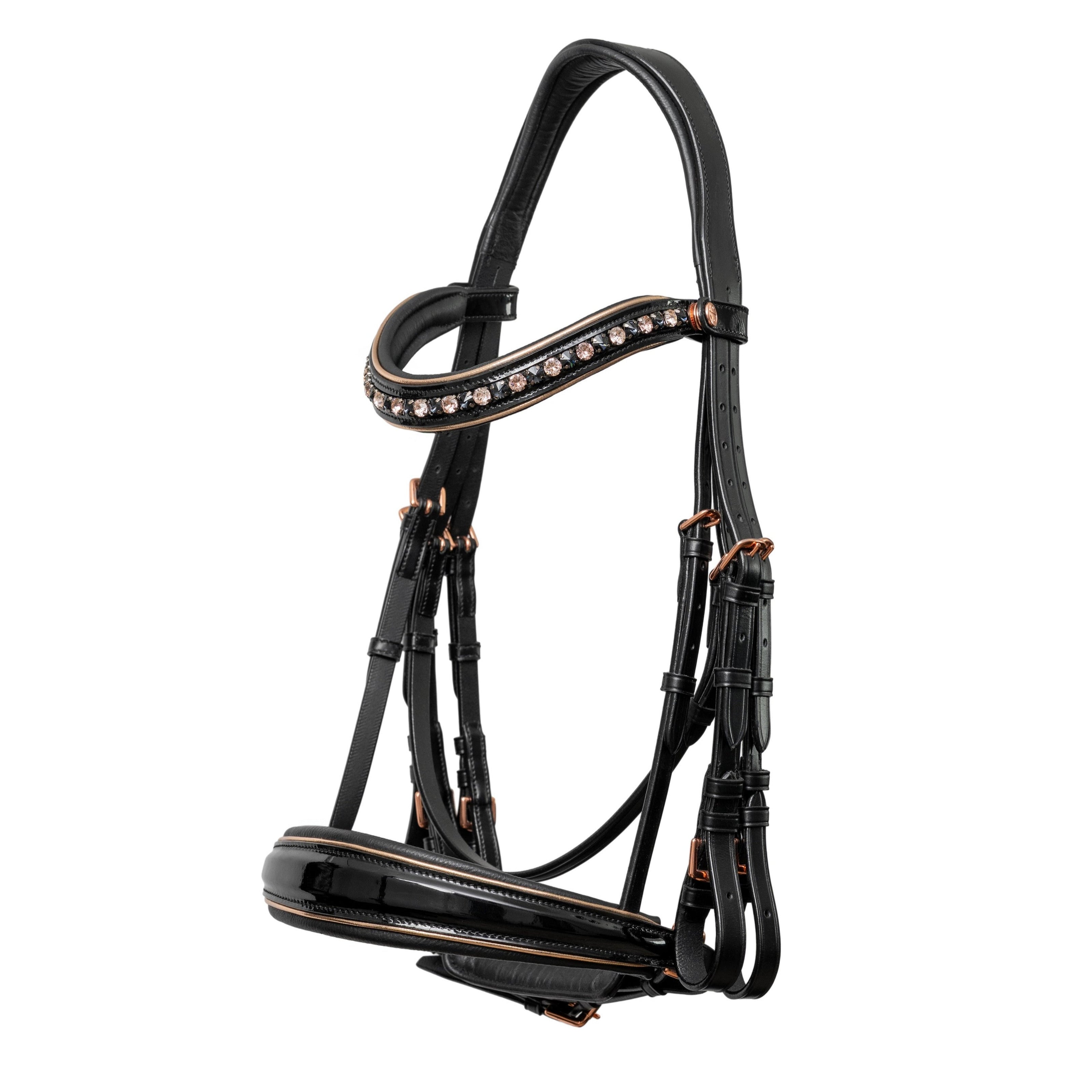 LIMITED EDITION: Aurelia Black Patent & Rose Gold Double Bridle