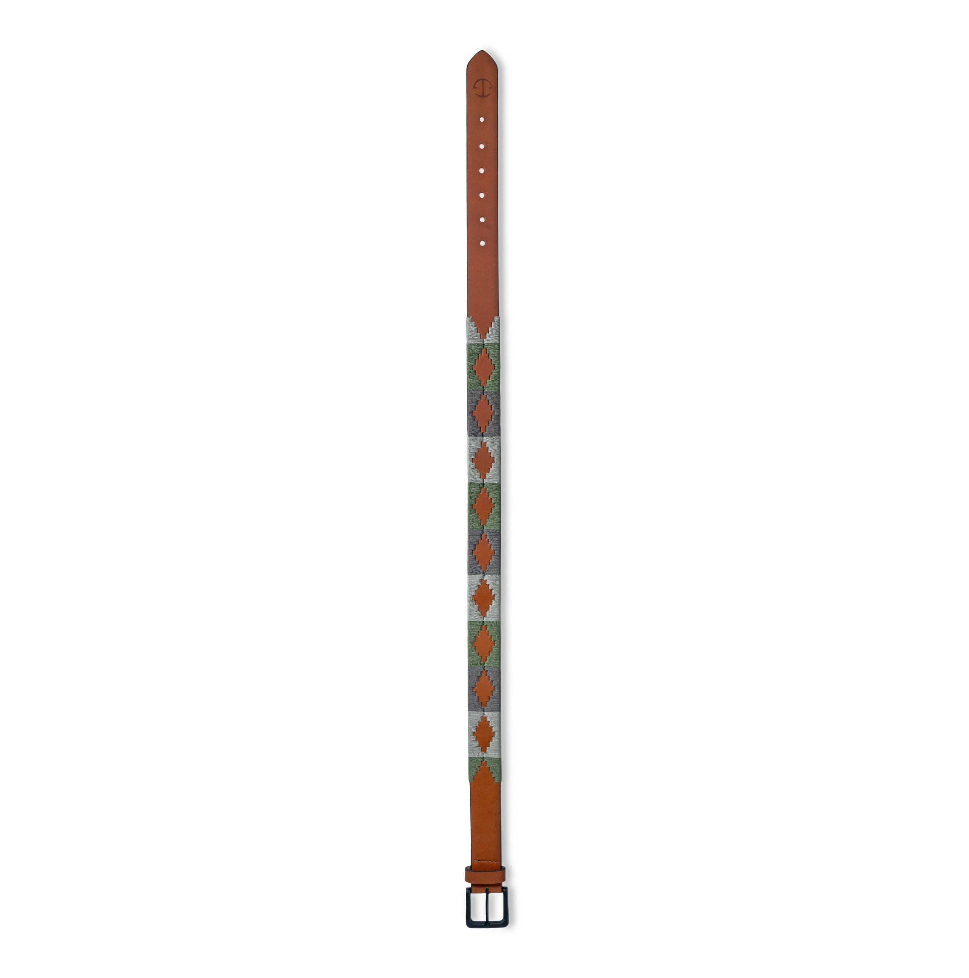El Valle  - Sage Green, Willow & Silver Cognac Leather Polo Belt