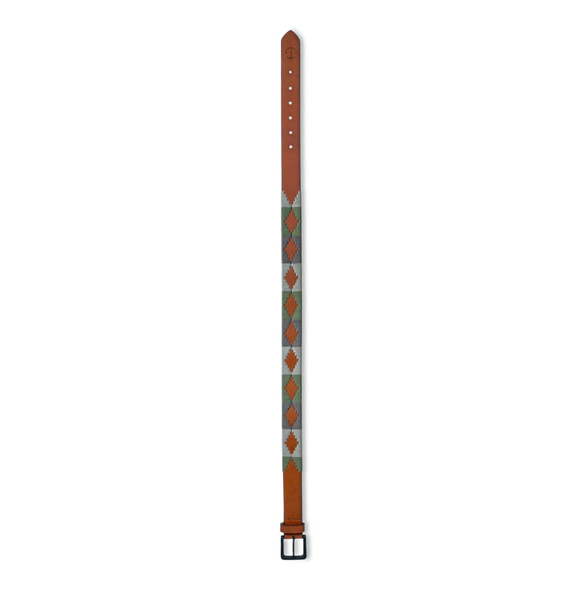 El Valle  - Sage Green, Willow & Silver Cognac Leather Polo Belt