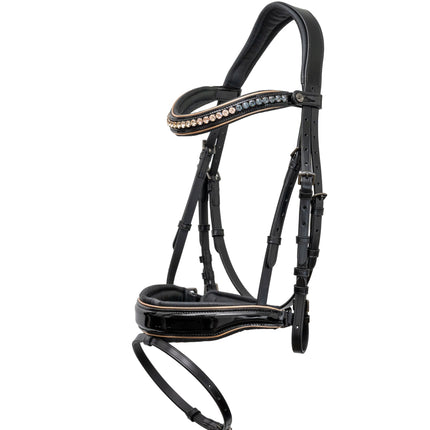 🖤 The Gotham Black Patent Snaffle Bridle – Patent Leather | Croc Print | Ombre Austrian Crystal Browband