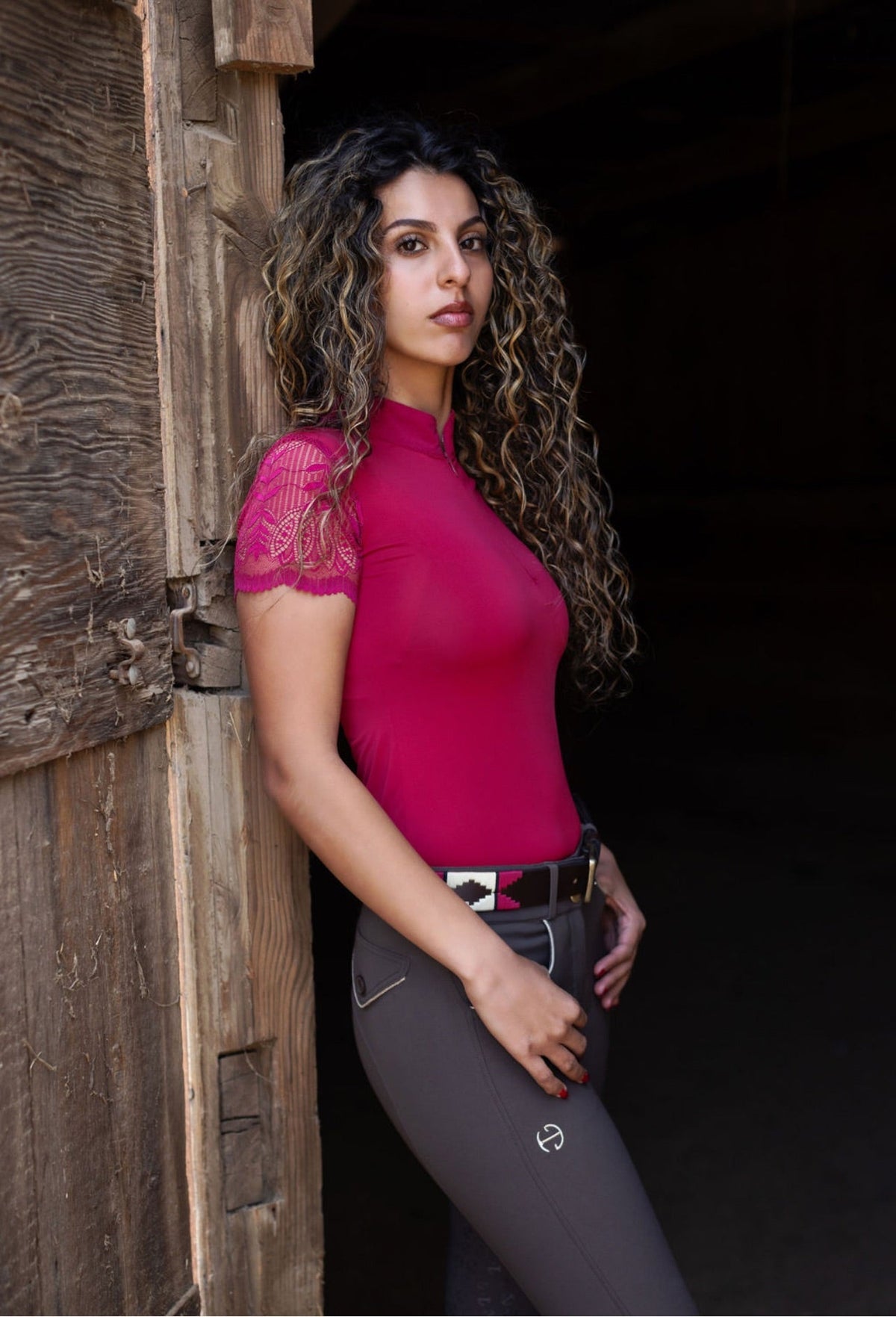 Rosado Bravo - Magenta, Cream & Brown Leather Polo Belt