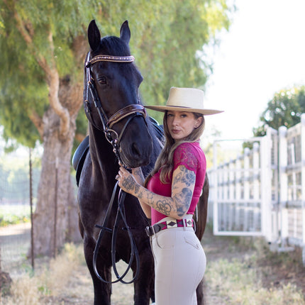 Rosado Bravo - Magenta, Cream & Brown Leather Polo Belt