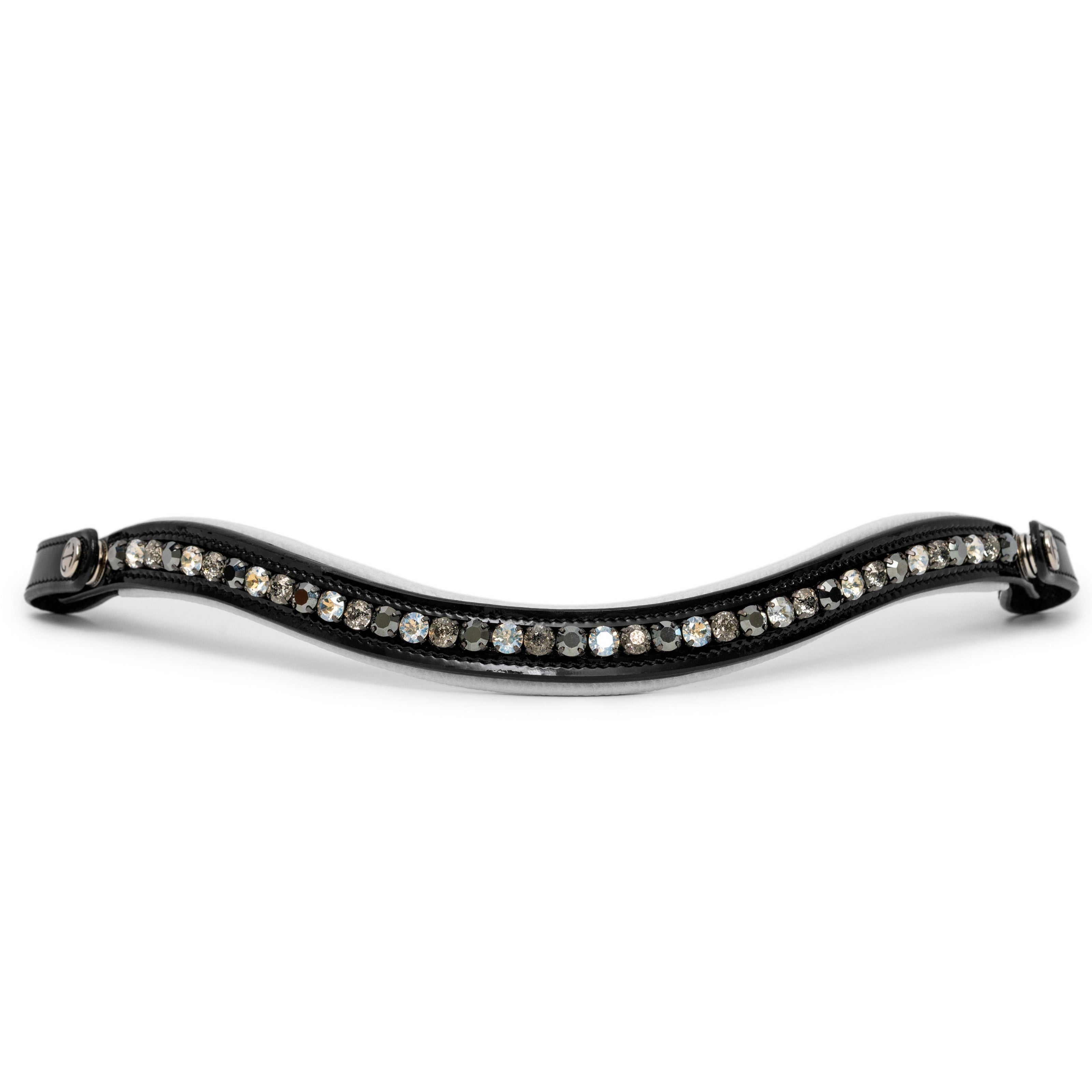 ❄️ Mont Blanc Black Patent Leather Snaffle Bridle With White Padding & Removable Flash