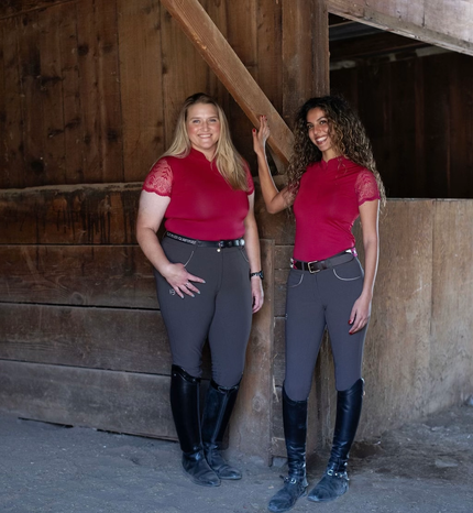 Charlie Short Sleeve Lace Riding Shirt - Cherry Red