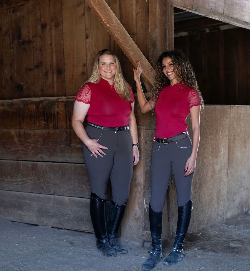 Charlie Short Sleeve Lace Riding Shirt - Cherry Red
